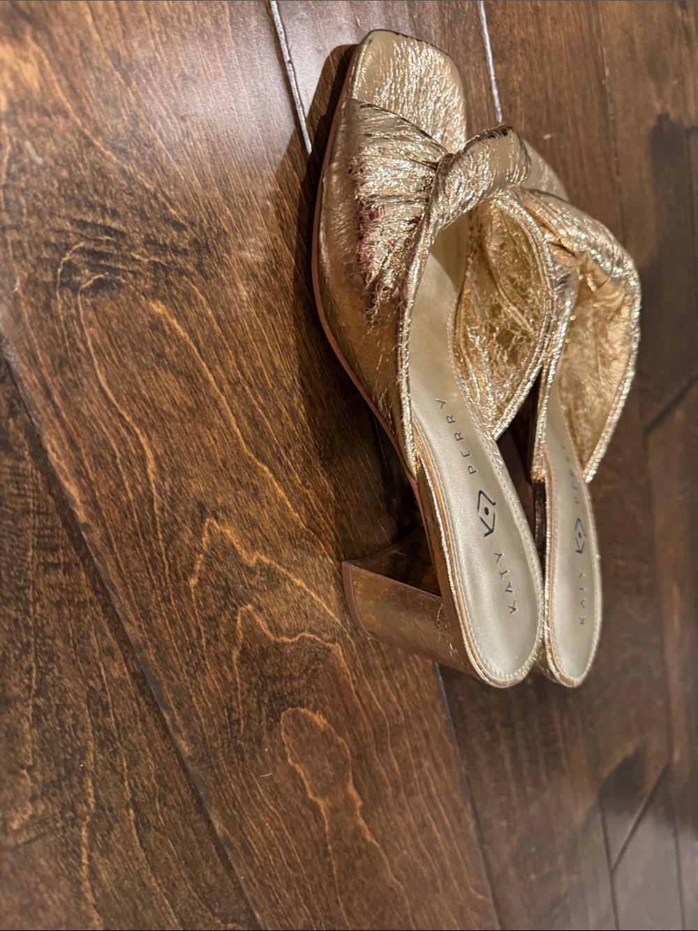 Katy Perry Collections Metallic Gold Knotted Mule Slides - Picture 2 of 6